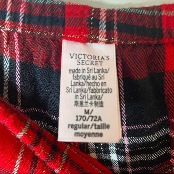Victoria's Secret Plaid‎ Flannel Red Pajama Set Gold thread M - Picture 9 of 12